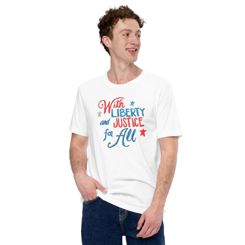 Karma Inc Apparel  White / XS "WITH LIBERTY AND JUSTICE FOR ALL" Unisex Bella-Canvass T-Shirt
